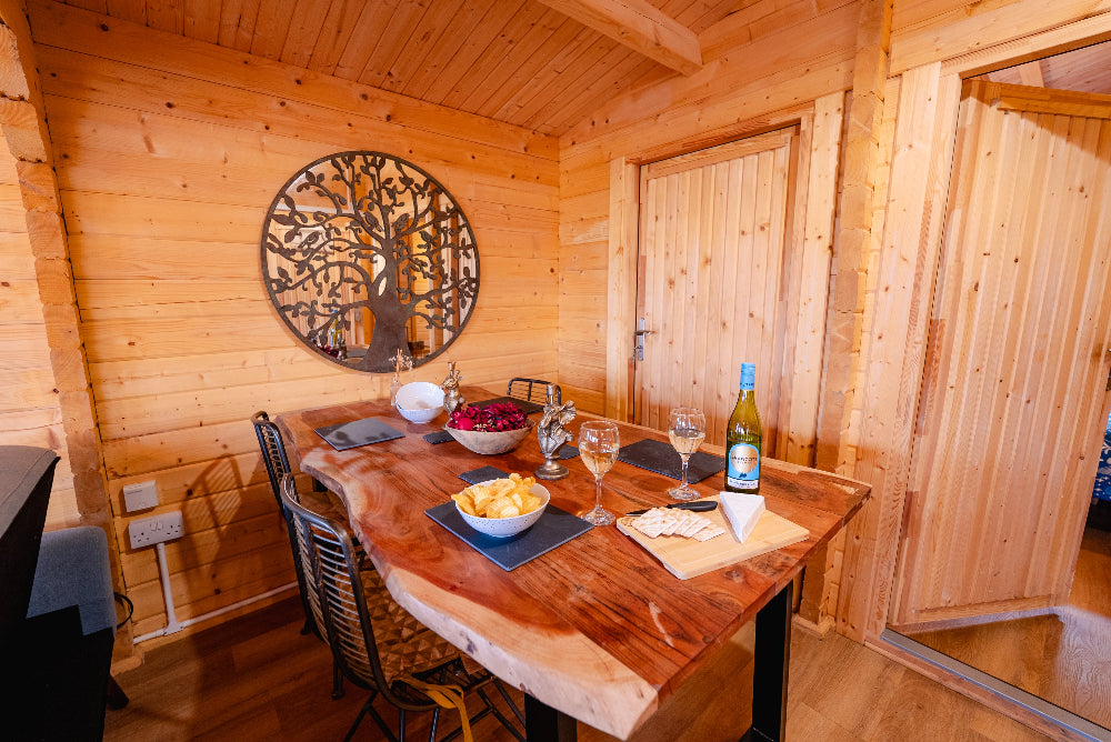 The Lodge dining table pine forest view
