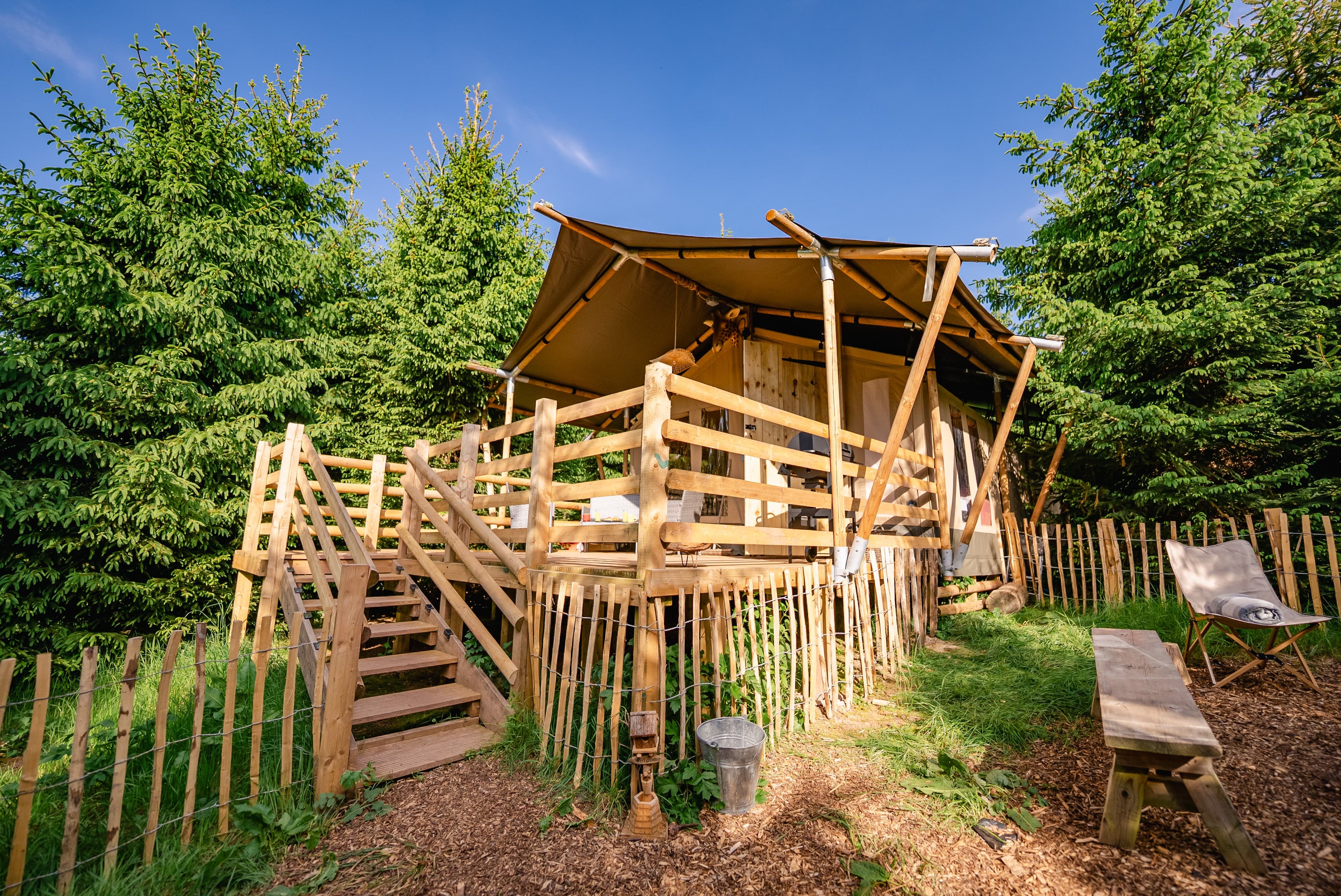 Giraffe Lodge Pine Forest View Usk Glamping camping