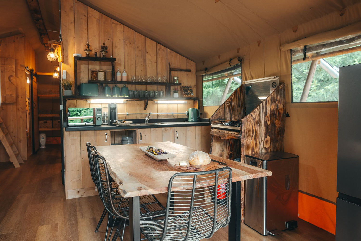 Pine Forest View Cabins luxury glamping kitchen